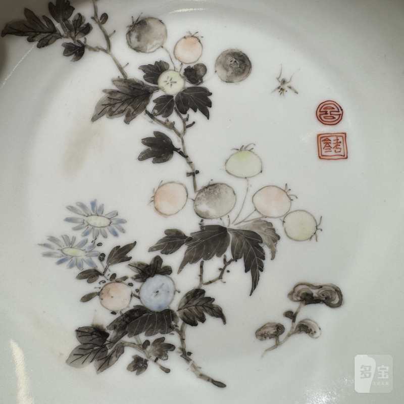 清雍正 墨彩花卉纹盘一对 - 图4